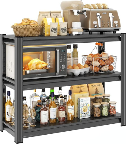 3 Tier Kitchen Shelves, Storage Shelving Unit, Adjustable Metal Shelving, 1200LBS Racks for Storage, Pantry Shelves Sturdy Steel Shelf for Kitchen Pantry Coffee Bar, Black