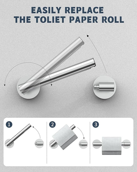 Polished Finish Toilet Paper Holder SUS304 Stainless Steel Double Post Pivoting Toilet Paper Roll Holder Wall Mounted Toilet Tissue Holder for Commercial Bathroom RV