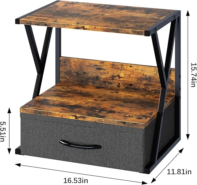 aboxoo Printer Stand for Desk with Storage Drawer, 2 Tier Desktop Or UnderDesk Shelf, Multi-Purpose Desk Organizer for Home Office, fit Fax Machine/3D Printer/Scanner, Rustic Brown