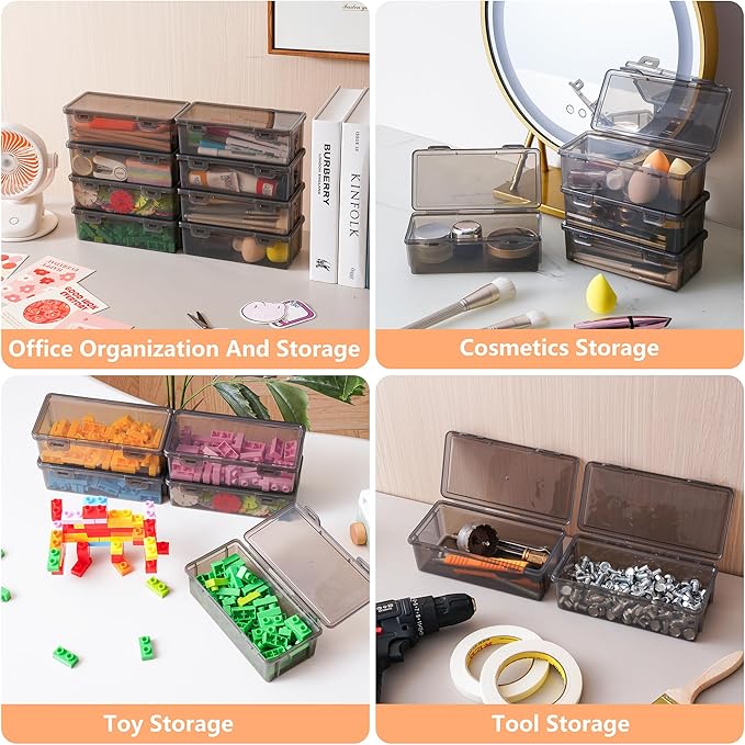 Black Translucent Pencil Cases and Pencil Boxes, 8-Pack Stackable Plastic Pencil Box with Snap Lid – Large Marker Organizer for Art Supplies and Desk Organization – Black Rectangular Large