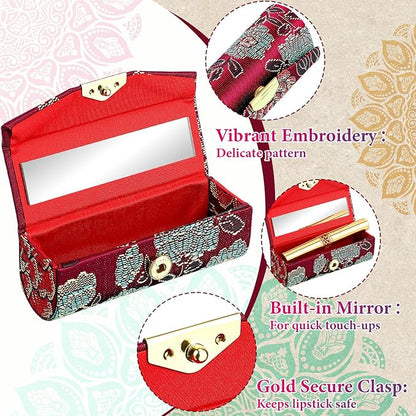 36 Pcs Diwali Gifts Bulk, Indian Return Gifts for Pooja Lipstick Holder Cases with Mirror, Mini Floral Jewelry Boxes, Portable Lipstick Storage for Women Wedding Party Favor (Random Color)