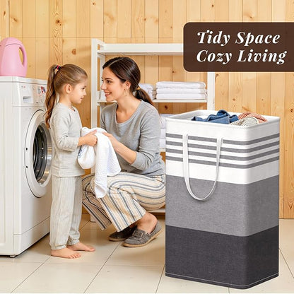WOWBOX 2 Pack Laundry Hampers Baskets, Freestanding Dirty Clothes Hampers with Reinforced Handles & Cross Stitch & Waterproof Coating, for Laundry Bedroom Bathroom, 2 x 88L