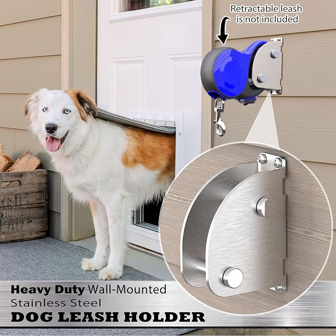 Heavy Duty Retractable Leash Wall Mount,Secure Dog Parking Station for Hands-Free Convenience,Rustproof&Chewproof Tie Out Hook,Indoor-Outdoor Safety Anchor for All Dog Sizes