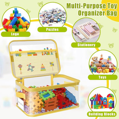 8 Packs Large Toy Storage Bags with Labels, Reusable Clear PVC Board Game Storage, Travel Waterproof Toy Organizer Bags with Name Tag and Manual Pocket for Building Blocks, Puzzle, Kids Books