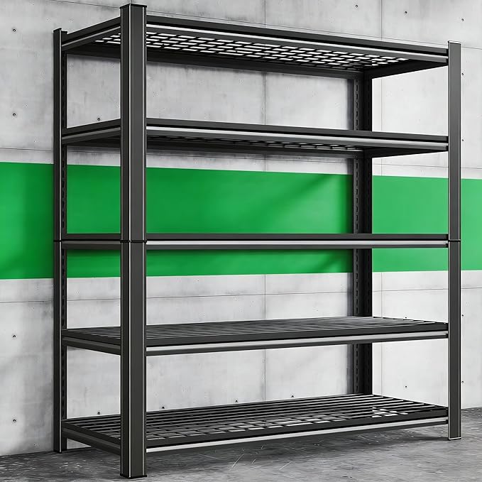 47" W x 71" H x 24" D Wire Garage Shelving Heavy Duty,5 Tier Adjustable Metal Shelves Storage Rack,3000 LBS Large Industrial Shelving Unit for Basement,Warehouse,Garage Organization