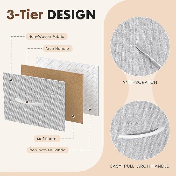 DUMOS Fabric Dresser for Bedroom with 8 Drawers, Tall 8-Drawer Chest of Drawers with Raised Shelf, Storage Tower with Fabric Bins for Closet Organization, Hallway Storage, Light Grey