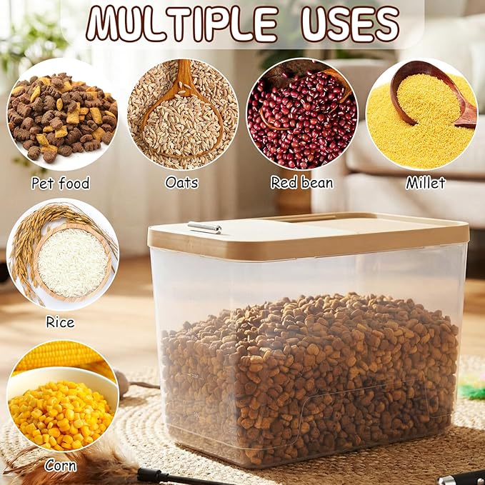 Lounsweer 4 Piece Pet Food Storage Container Dog Cat Treat Storage Container Large Airtight Rice Dispenser with Measuring Scoops for Dog Cat Bird Food Flour Kitchen Supplies(Clear,22 lb)