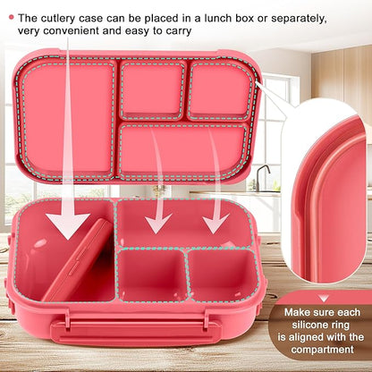 Lunch Box Kids,Bento Box Adult,Leakproof Lunch Containers for Adults/Kids/Toddler,1200ML-4 Compartments bento Lunch box with Utensil,Microwave & Dishwasher & Freezer Safe (Pink Berry)
