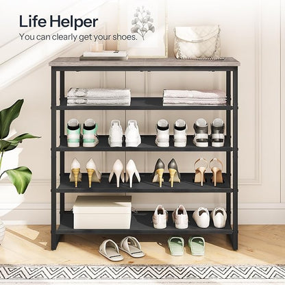 HOOBRO Shoe Rack, 5 Tier Shoe Storage Organizer with 4 Oxford Fabric Shelves and Top Panel, Holds 16-20 Pairs of Shoes, for Entryway and Closet, Industrial, Greige and Black BG50XJ01