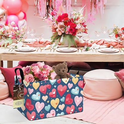 HUNRUNG Rectangle Storage Basket Cute Canvas Organizer Bin for Pet/Children Toys, Books, Clothes Perfect for Rooms/Playroom(REC-Colorful Heart)