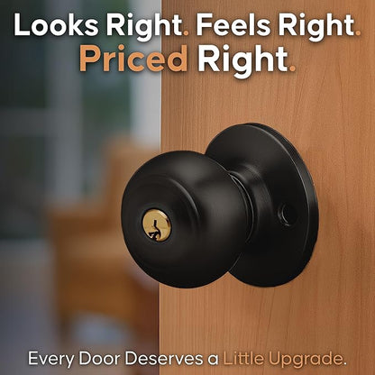 Copper Creek Colonial Entry Door Knob – Keyed Entry Handle with Lock and Key, ANSI Grade-3 Certified, DIY-Friendly Install for Interior and Exterior Entrance Doors – Matte Black (1 Pack)