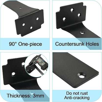 Floating Shelf Brackets,4 Pack Heavy Duty L Brackets for Shelves, 6 Inch Black Stainless Steel Countertop Support Brackets,Wall Mounting for Wood