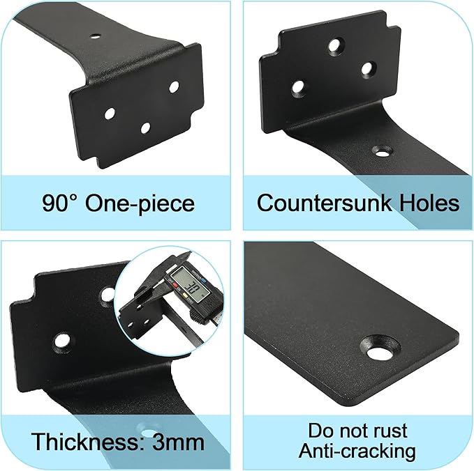 Floating Shelf Brackets,10 Pack Heavy Duty L Brackets for Shelves, 6 Inch Black Stainless Steel Countertop Support Brackets,Wall Mounting for Wood