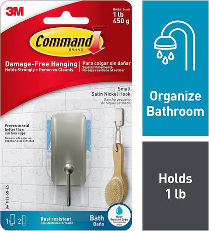 Command BATH33-SN-ES Bath Hooks, Satin Nickel, 4 Count