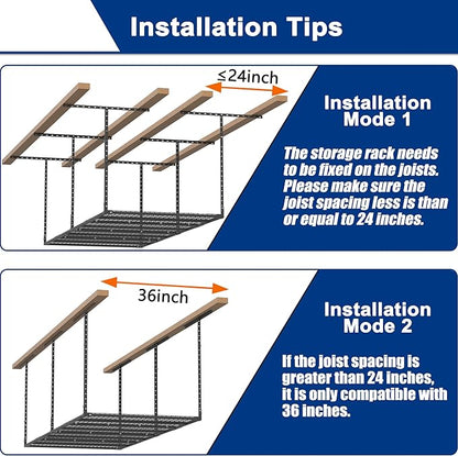 GIOTORENT 3x8FT Heavy Duty Overhead Garage Storage Rack - Adjustable Ceiling Shelving with 600lbs Weight Capacity, Metal Garage Organization System, Black