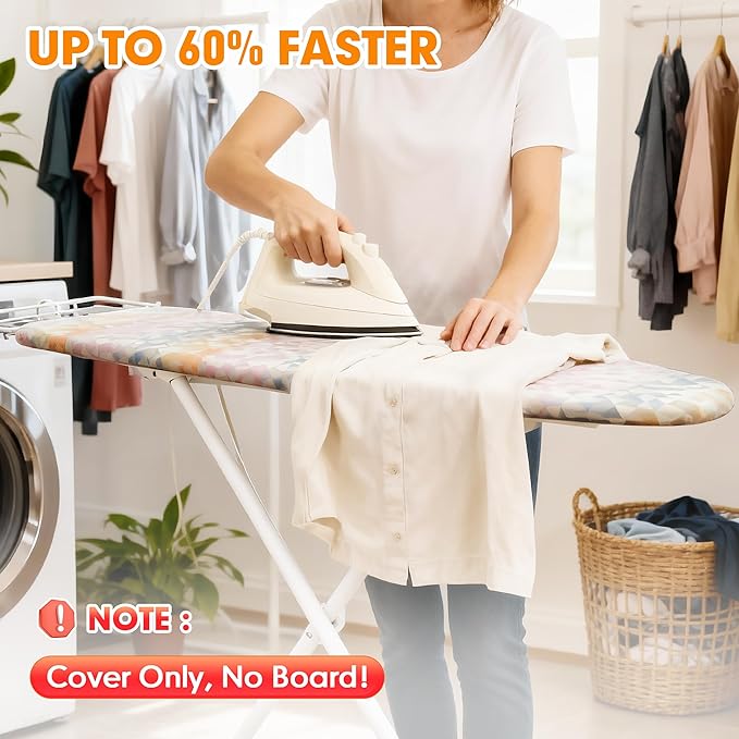 Ironing Board Cover and Pad, 18x49 Extra Wide Thick Iron Padding, Scorch & Stain Resistant Ironing Board Cover, Heavy Duty Iron Board Padded with Adjustable Fasteners Durable Elastic Edge, Colorful