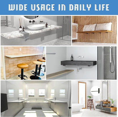 Floating Shelf Bracket 3/8" Thick Heavy Duty Shelf Brackets White 4 Pack Free Hanging Countertop Support Bracket 20" Lx2.5 W Floating Wall Brackets for Cabinets, Dishwasher, Bench Seats Vanities