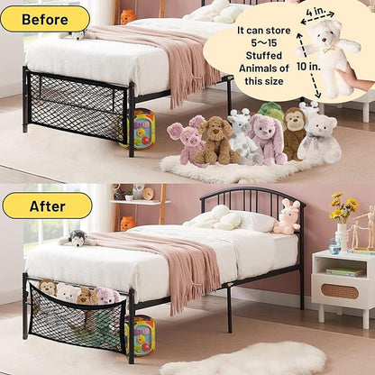 Stuffed Animal Storage Net for Kids, 2 Pack Bedside Toy Organizer Net - Neatly Store Your Stuffed Animals, Elastic Bedside Stuffed Animal Storage Net with Tether, Stretches up to 32 Inches