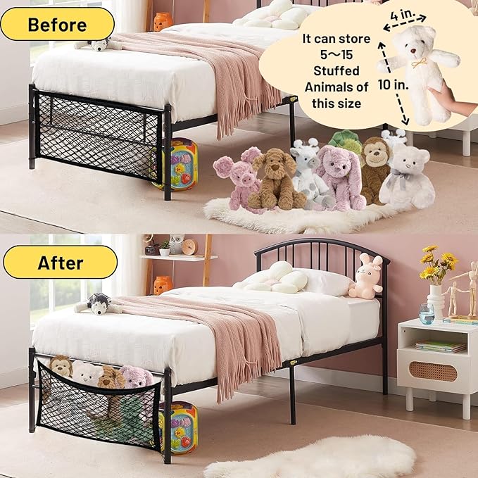 Stuffed Animal Storage Net for Kids, Bedside Toy Organizer Net - Neatly Store Your Stuffed Animals, Elastic Bedside Stuffed Animal Storage Net with Tether, Stretches up to 32 Inches, Black
