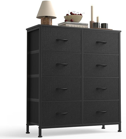 Sweetcrispy 8 Drawer Dresser with Fabric Bins Fabric Storage Tower Organizer for Bedroom Closet Hallway Entryway Tall Chest of Drawers with Steel Frame Wood Top Easy Pull Handles,Black