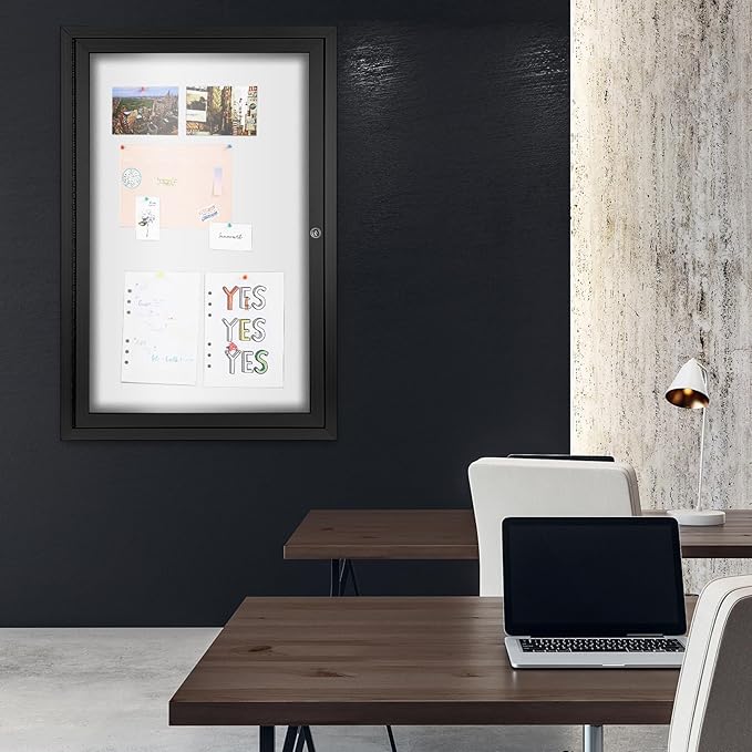 INNOVART Enclosed Bulletin Board 36”x24”, Lockable Dry Erase Noticeboard with Black Aluminum Frame, Outdoor Enclosed Whiteboard Weatherproof, Wall Display Case with Swing-Open Door Information Cabinet