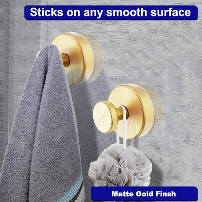 Suction Cup Hooks for Shower, Removable Towel Hooks for Bathroom Window Glass Door Wall, Bath Robe Looafh Hook for Hanging - 4 Pack, Gold