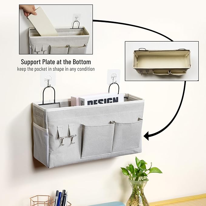2pcs Large Wall Hanging Storage Bag, Door Closet Linen Fabric Pockets Organizer, Waterproof Multi Functional for Living Room Bedroom Bathroom Kitchen Office RV Camper with Hooks Grey