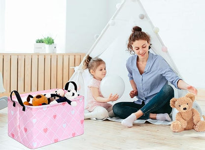 KUNRO Rectang Heart Valentine's Storage Basket Gift Shelf Basket Storage Bin, Nursery Basket Organizer Box for With Handles for Room Deco