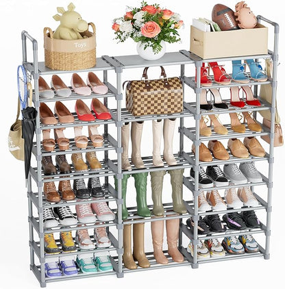 Mavivegue 9 Tiers Tall Shoe Organizer - Vertical Shoe Shelf for 50-55 Pairs, Stackable Racks for Entryway, Closet, Garage - Grey