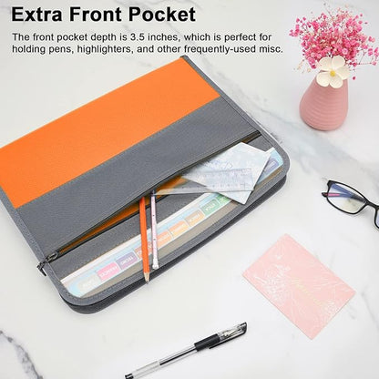 NAFY Expanding File Folders, 2Pack 13 Pockets Document Organizer with Zipper, A4 Letter Size Portable Accordion Expanding File Folders with Multicolor Labels for Office School Supplies (Black+Orange)