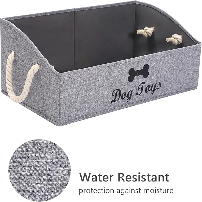 Geyecete 2 Pack Large Dog Toys Storage Bins-Foldable Fabric Trapezoid Organizer Boxes with weave Rope Handle,Collapsible Basket for Shelves,Dog Apparel(Snow Gray-DOG)