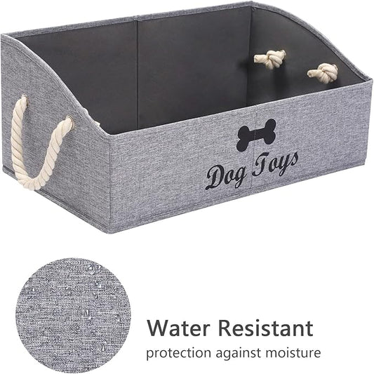 Geyecete Large Dog Toys Storage Bins-Foldable Fabric Trapezoid Organizer Boxes with weave Rope Handle,Collapsible Basket for Shelves(Snow Grey-DOG)