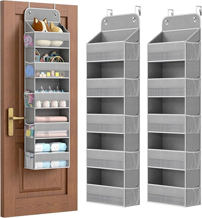 LAMU 5-Tier Over The Door Organizer Hanging, Swing - Proof Closet Behind Door Storage for Baby Clothes, Back of Door Organizers for Bedroom, Nursery and Bathroom, Grey, 2 Pack