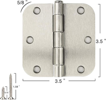 18 Pack Nickel Door Hinges Brushed Nickel 3 1/2 Interior Door Hinges Satin Nickel 3.5 Inch with 5/8” Radius Corners 3 ½"x 3 ½" Silver Hardware Controls JIW
