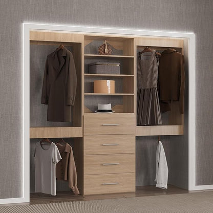 Modular Closet, 96" Wide Organizer with Hanging and Drawers, Wood Tower for Walk-In Closets, Wall-Mounted Organizer Kit