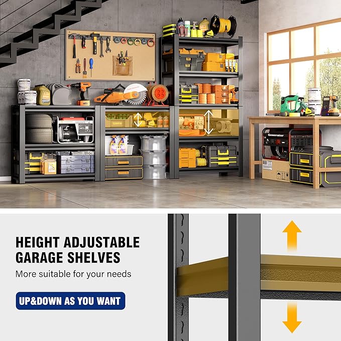 Garage Shelving Unit RustproofHeavy Duty Storage Shelves Easy Assembly Adjustable Metal Steel Utility Shelf Rack Garage Storage Organize for Tools,Basement,Warehouse,63" Hx35.4 Wx13.8 D