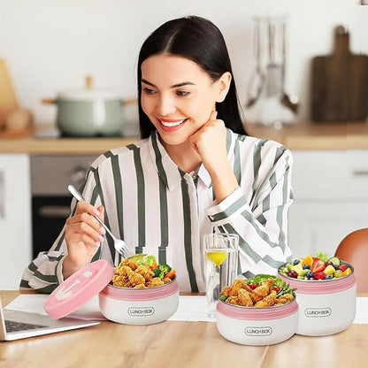 Dandat 3 Pcs Portable Insulated Lunch Container Set for Adult, Stackable Stainless Steel Bento Box for Hot Food with Insulated Lunch Bag Unisex 3 Separate Thermal Food Container (Pink)