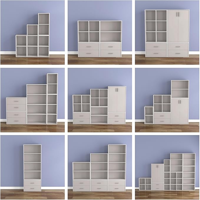 Homes: Inside + Out Apexa 2-Cube Storage Organizer Shelves, Stackable Wood Bookcase Fits Cubby Bins for Organization, Dorm Teen Room Decor & Home Office, Taupe Grey