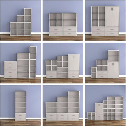 Homes: Inside + Out Apexa 2-Cube Storage Organizer Shelves, Stackable Wood Bookcase Fits Cubby Bins for Organization, Dorm Teen Room Decor & Home Office, Taupe Grey
