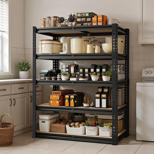 Garage Shelving Unit,Black Storage Shelf,5 Tier Storage Racks and Shelving, Shelves Units Free Standing, Heavy Duty Metal Adjustable Shelves for Kitchen/Tool/Office (2, 16"D x 35.5"W x 72"H)