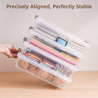 Citylife 6 PCS Clear Plastic Container Clip Box with Latching Lids, Stackable Document Paper Protectors Organizer Container for Office, Home, and School Supplies