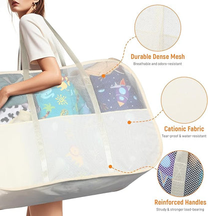 Collapsible Laundry Baskets with 3 Compartment, 150L Tear-proof Pop Up Hamper, Foldable Laundry Basket with Tote Handles, Dirty Clothes Hamper for Laundry, Bedroom, Bathroom, Dorm Beige