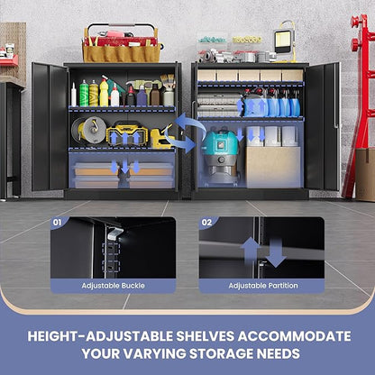 36" H Metal Storage Cabinet, Black Metal Cabinet with 2 Lockable Doors and 2 Adjustable Shelves, Garage Storage Cabinet for Home Office, Garage, School, Apartment, Warehouse