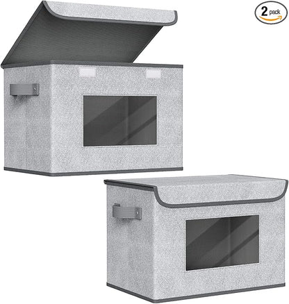 Univivi Larger Fabric Collapsible Storage Bins, Foldable Storage Boxes with Lids, Storage Cube Organizer Basket for Home, Closet, Bedroom(Gray, 17“ x 12” x 12")
