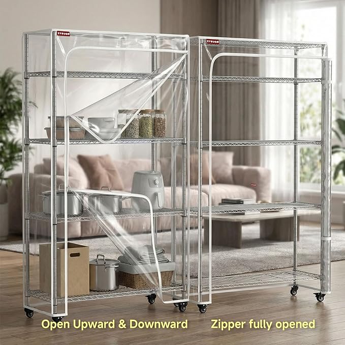 Clear PVC Shelf Cover, Extra Deep 36" W x 24" D x 72" H, 3-Way Opening with Two-Way Zipper, See-Through Waterproof Storage Shelving Cover for Warehouse