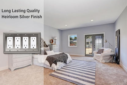 Henne Bery Sunken Pearls Heavy Duty Decorative Wall Plate Switch Plate Outlet Cover (Quad Decorator, Heirloom Silver)