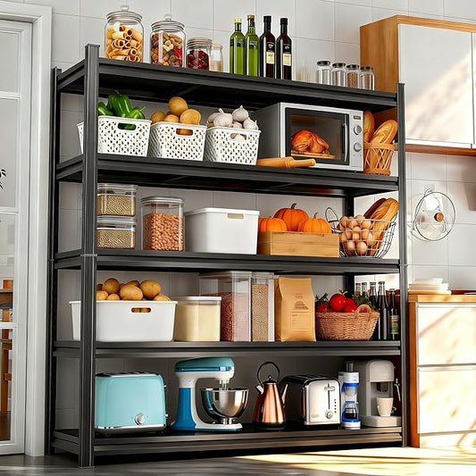 Kitchen Storage Shelves, 72''H*35''W Microwave Stand, Adjustable Metal Shelving, 2000LBS Bakers Rack, Black Kitchen Shelf, 5-Tier Shelving Unit for Bathroom, Pantry, Laundry, Closet, Garage