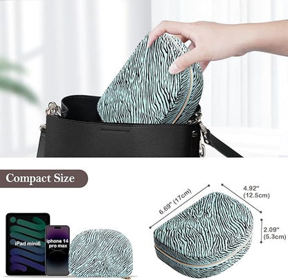 ProCase Travel Size Jewelry Box, Medium Portable Seashell-Shaped Jewelry Case, 2 Layer Jewelry Organizer in PU Leather for Women -Stripe