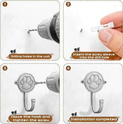 6PC Dog Paw Hooks Wall Mount Pet Leash Hook Cat Leash Holder for Wall Cute Coat Hooks Key Holder for Entryway Hallway Kitchen Office, Great Gift for Dog and Cat Lovers(Antique Silver)