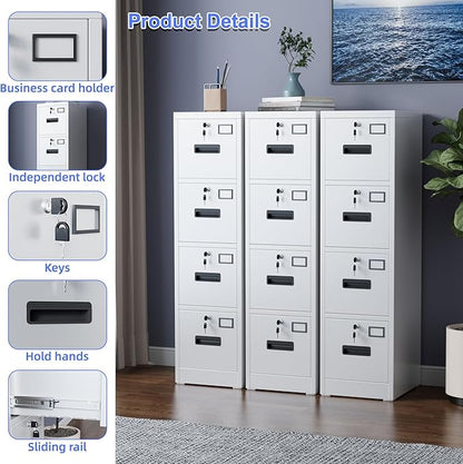 SUXXAN 4 Drawer File Cabinet, Metal Vertical File Storage Cabinet with Lock, Office Home Steel File Cabinet for A4 Letter/Legal Size, Assembly Required